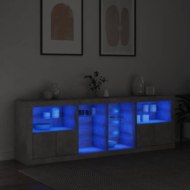 vidaXL Dressoir met LED-verlichting 202x37x67 cm betongrijs