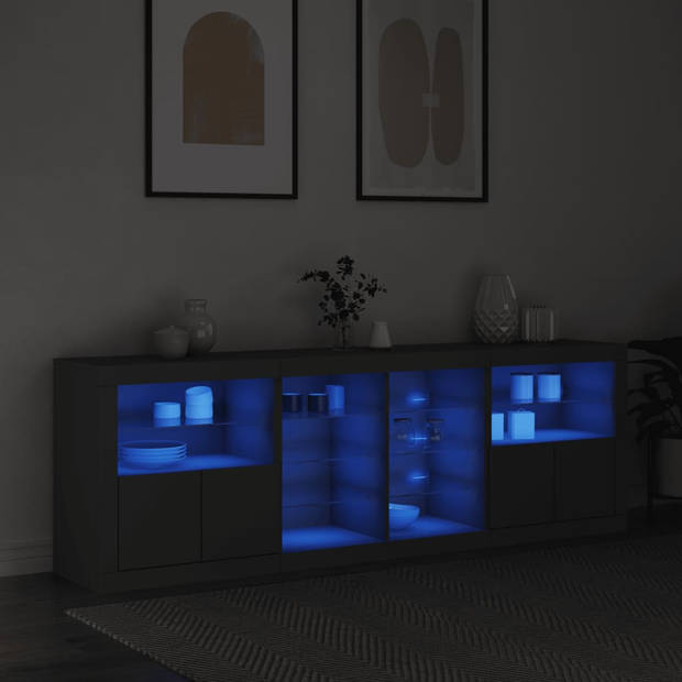 vidaXL Dressoir met LED-verlichting 202x37x67 cm zwart