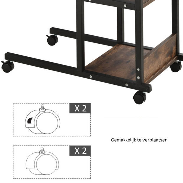 Bijzettafel op wielen - Salontafel - Tafel - Zwart