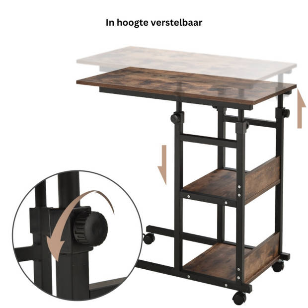 Bijzettafel op wielen - Salontafel - Tafel - Zwart