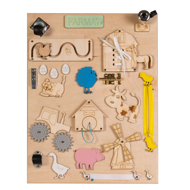 Ikonka Dubbelzijdig Houten Krijt Manipulatiebord Boerderij - Montessori Speelgoed Sensorisch - Houten Speelgoed
