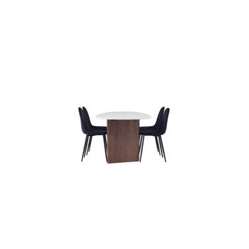 Grönvik eethoek tafel offwhite en 4 Polar stoelen zwart.