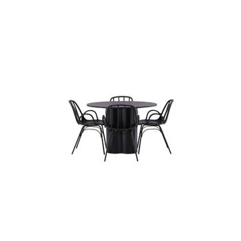 Olivia eethoek tafel zwart en 4 Dyrön stoelen zwart.