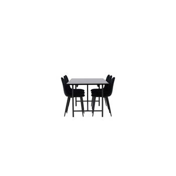 Astrid eethoek tafel zwart en 6 Polar stoelen zwart.