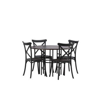 Copenhagen eethoek tafel mokka en 4 Crosett stoelen zwart.
