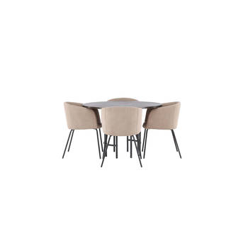 Copenhagen eethoek tafel mokka en 4 berit stoelen beige.