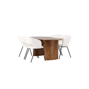 Isolde eethoek tafel naturel en 4 Day stoelen offwhite.