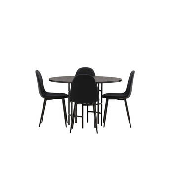 Copenhagen eethoek tafel zwart en 4 Polar stoelen zwart.