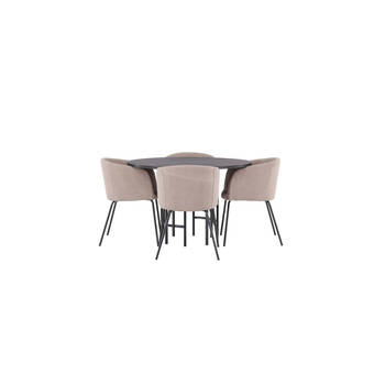 Copenhagen eethoek tafel zwart en 4 berit stoelen beige.