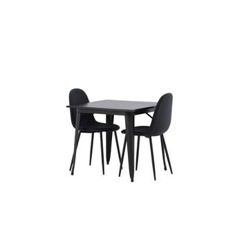 Tempe eethoek tafel zwart en 2 Polar stoelen zwart.