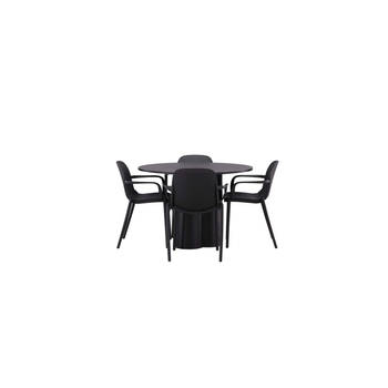 Olivia eethoek tafel zwart en 4 baltimore stoelen zwart.