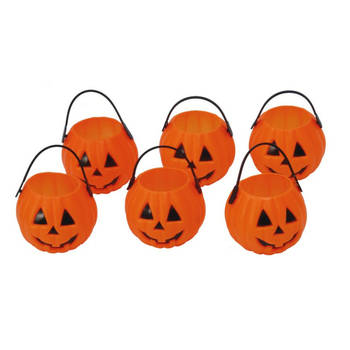 Halloween trick or treat mini pompoen emmertjes - 6x - 7 x 5 cm - Feestdecoratievoorwerp