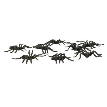 Fiestas Nep spinnen/spinnetjes 6 cm - zwart - 8x stuks - Horror/griezel thema decoratie beestjes - Feestdecoratievoorwer