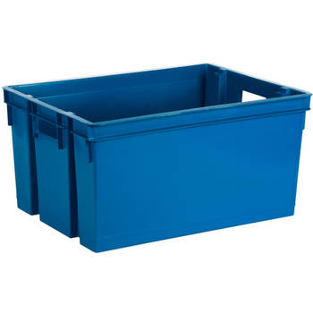 EDA Opbergbox/opbergkrat 50 L - blauw - kunststof - 56 x 41 x 29 - stapelbaar/nestbaar - Opbergbox