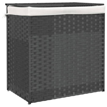 vidaXL Wasmand met 2 vakken 53x35x57 cm poly rattan grijs