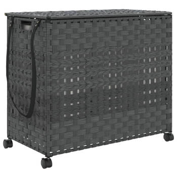 vidaXL Wasmand op wielen 66x35x60 cm rattan grijs