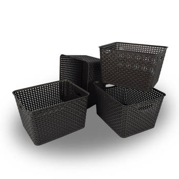 Organiseer je Huis in Stijl met 4x Zwarte Stapelbare Opbergboxen en Manden - Ruimtebesparend - 17L - 29x22x35 cm