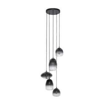 Giga Meubel - Hanglamp Zwart - Smoke Glas Mix - Getrapt - 5-Lichts