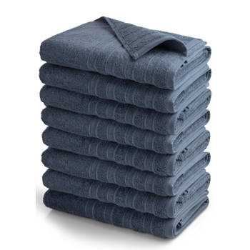 Blokker OUTLET BADTEXTIEL - set van 8 - badlaken 70x140 - jeans blauw aanbieding
