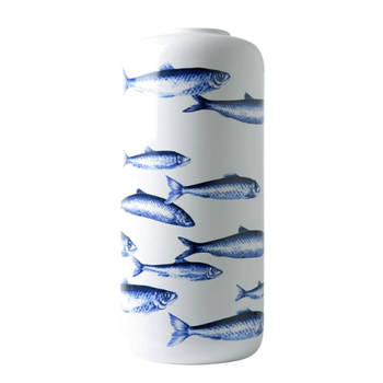 Heinen Delfts Blauw - Vaas - Cilinder - Vissen - 15 x 30 cm