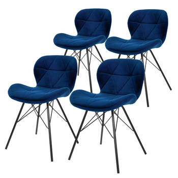 ML-Design set van 4 eetkamerstoelen met rugleuning, blauw, keukenstoel met fluwelen bekleding, gestoffeerde stoel met