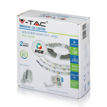 V-TAC VT-5050 60 IP20-RGB Set Kits LED Striplight - EU - Stekker - IP20 - RGB - 5m rol
