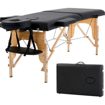 BestMassage Massagetafel - draagbaar massagebed - 186 cm - hoogte verstelbaar - gezichtskussen - draagtas - Zwart