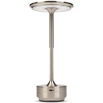 Goliving Tafellamp Op Accu - Oplaadbaar en Dimbaar - Spatwaterbestendig - Energiezuinig - Hoogte 27 cm - Zilver