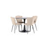 Glade eethoek tafel zwart en 4 Limhamn stoelen beige.