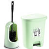 WC-/toiletborstel en houder - lichtgroen - met kleine pedaalemmer 8L - Badkameraccessoireset