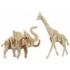 Houten 3D dieren puzzel bouwpakket set Olifant en Giraffe - 3D puzzels