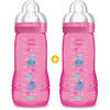 Mam-zuigfles Gemakkelijk Actief 2e leeftijd gekleurd - 330 ml - Vanaf 6 maanden - Speenstroom X - Pack van 2 - Meisje