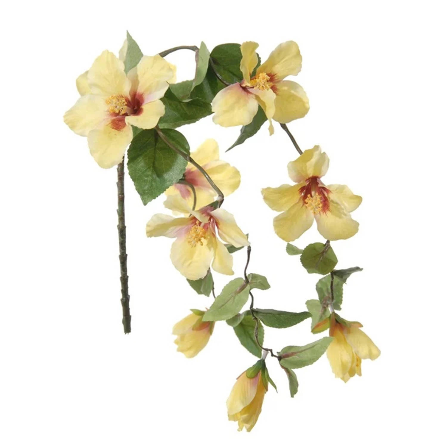 Louis Maes kunstbloemen - Hibiscus - geel - hangende tak van 165 cm - Hawaii/zomer thema versiering