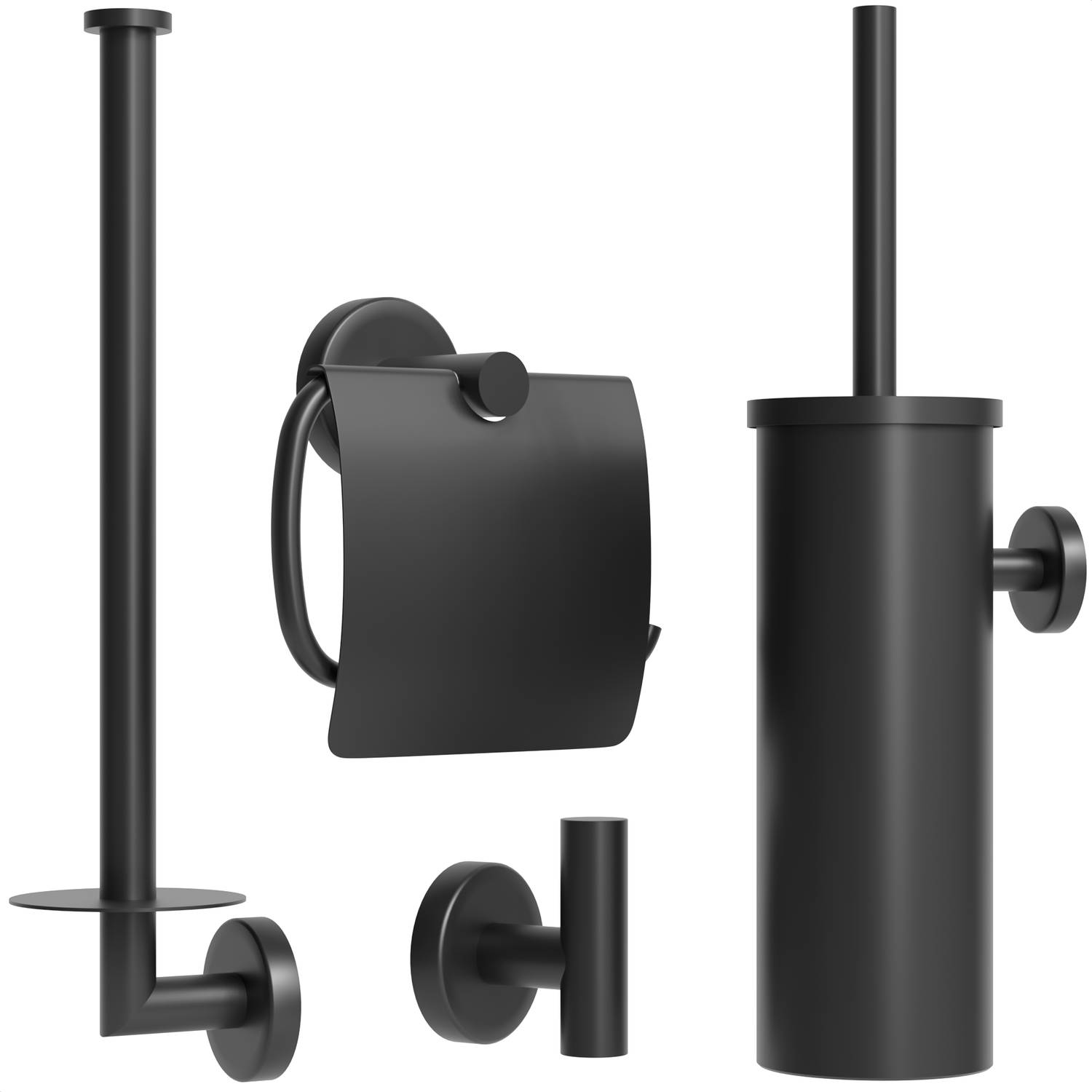 Avalo Toiletaccessoireset Zwart 4-delig - Luxe Toilet Set - Toiletborstel met Houder / Toiletrolhouder /