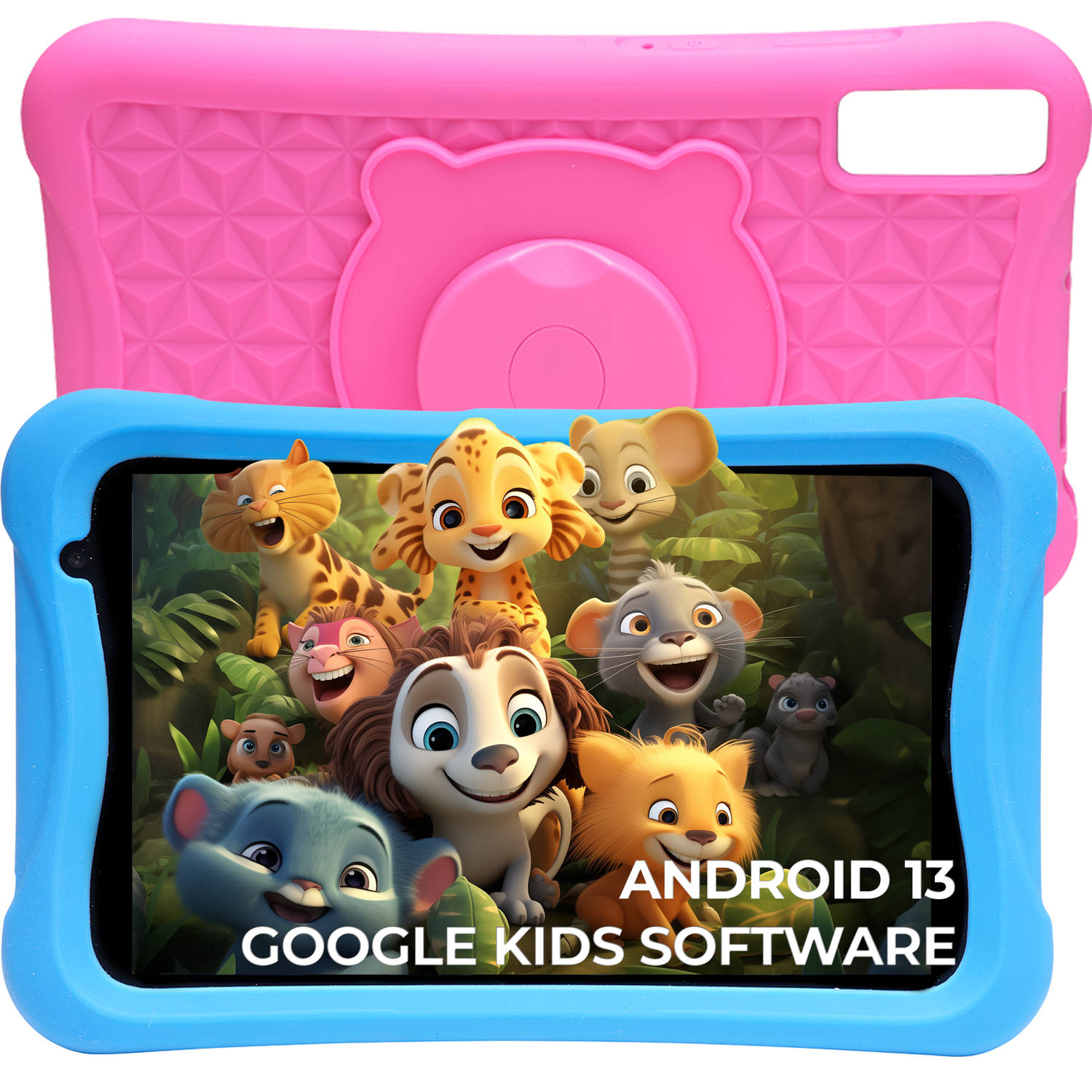 Denver Kindertablet - Android 13 - Software voor Kinderen - Instelbare Schermtijd - 4GB RAM - 8 Inch - Incl. Blauwe en Roze Tablethoes - TIO80105K -Zwart