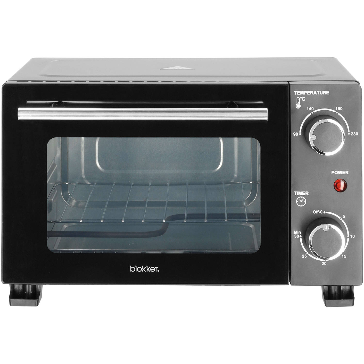 Blokker Mini Oven Vrijstaand Zwart 10 Liter – Vrijstaande Oven Hetelucht tot 230°C – Klein Oventje 800W – Inclusief Bakplaat en Rooster – Praktische Timer tot 60 Min