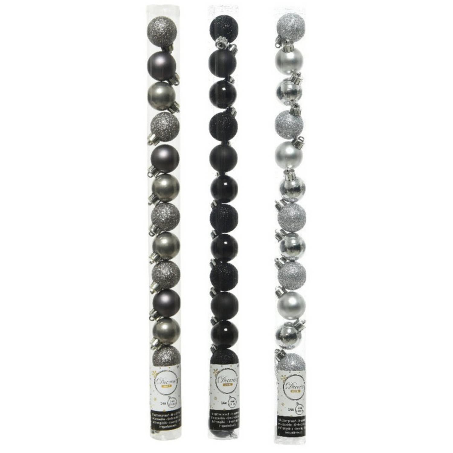42x Stuks kunststof kerstballen mix zwart-antraciet grijs-zilver 3 cm Kerstbal
