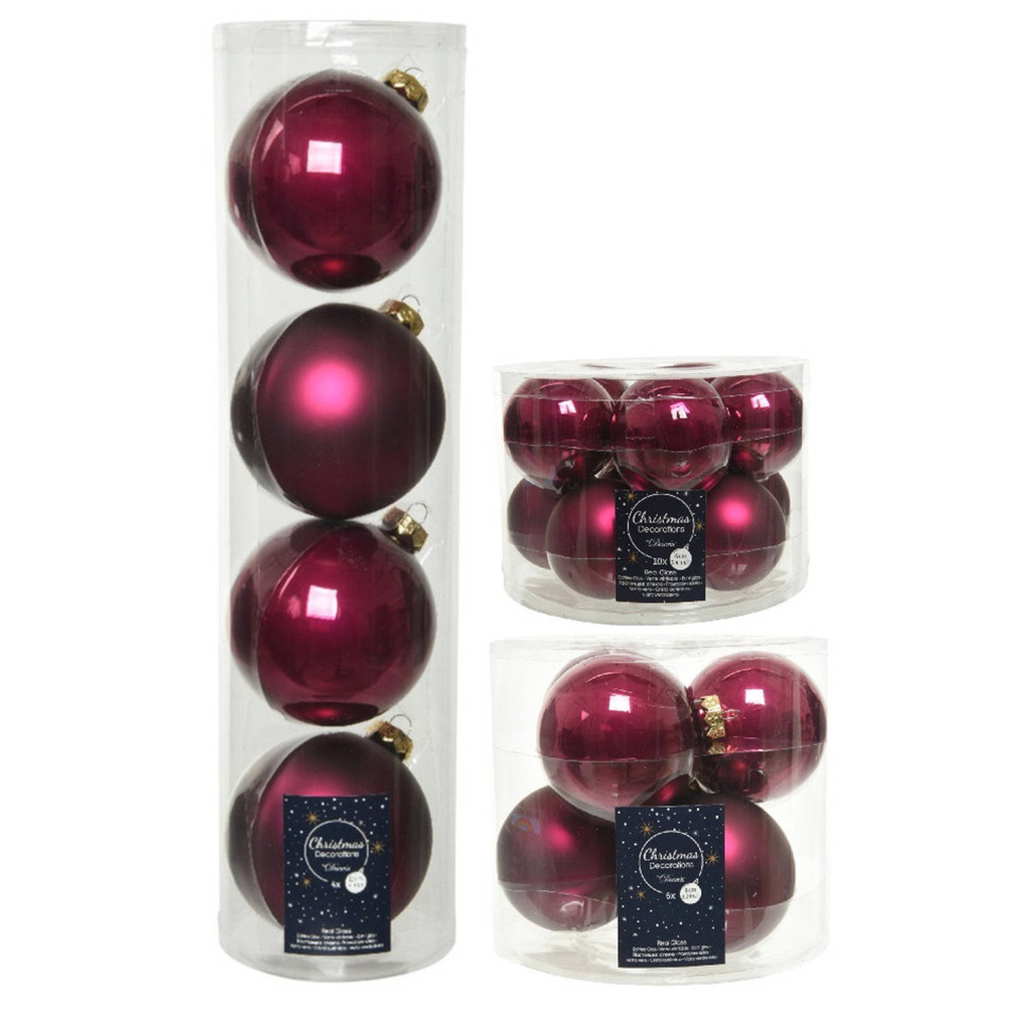Glazen kerstballen pakket framboos roze glans-mat 26x stuks diverse maten Kerstbal
