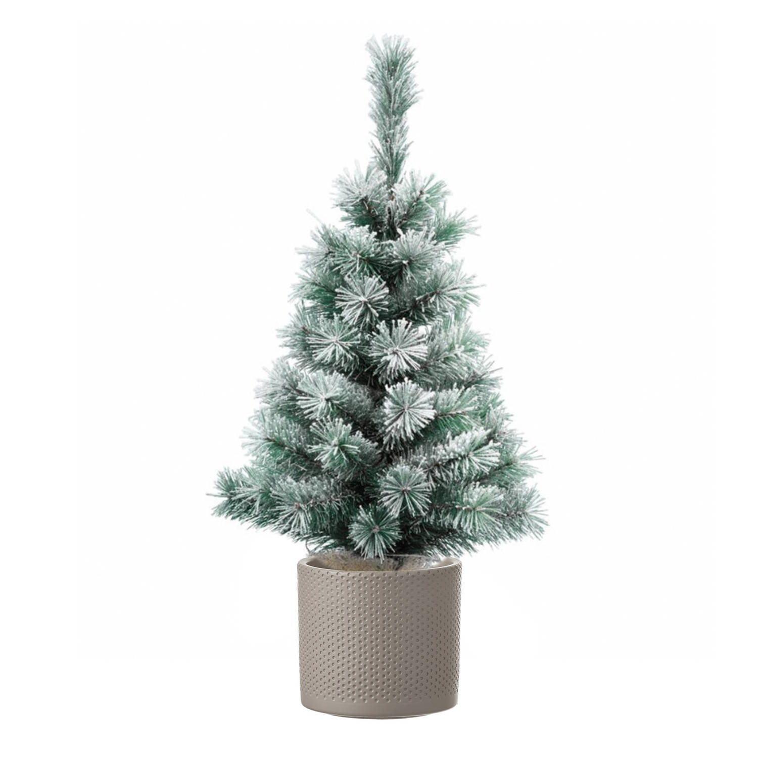 Volle besneeuwde kunst kerstboom 75 cm inclusief taupe pot Kunstkerstboom