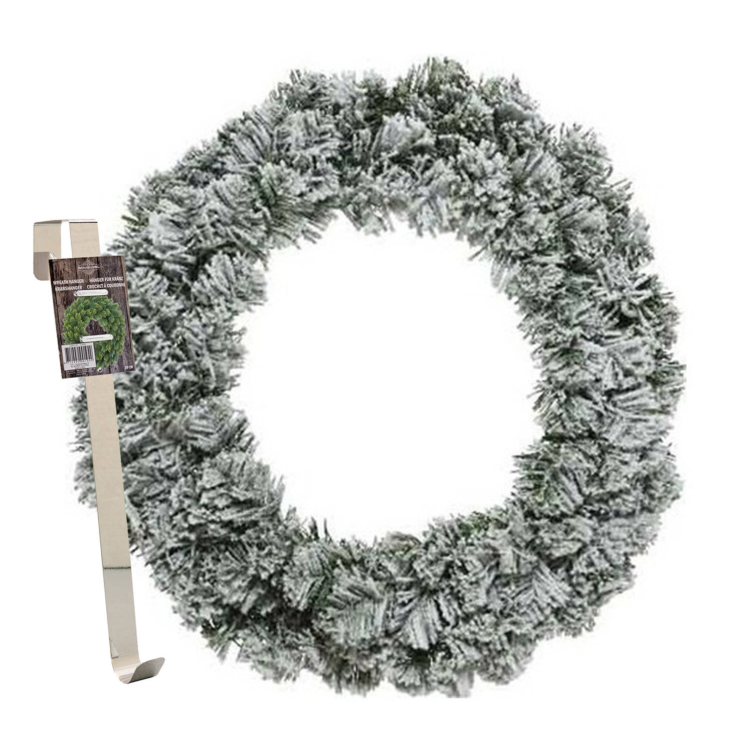 Kerstkrans 40 cm groen besneeuwd met messing hanger-ophanghaak Kerstkransen