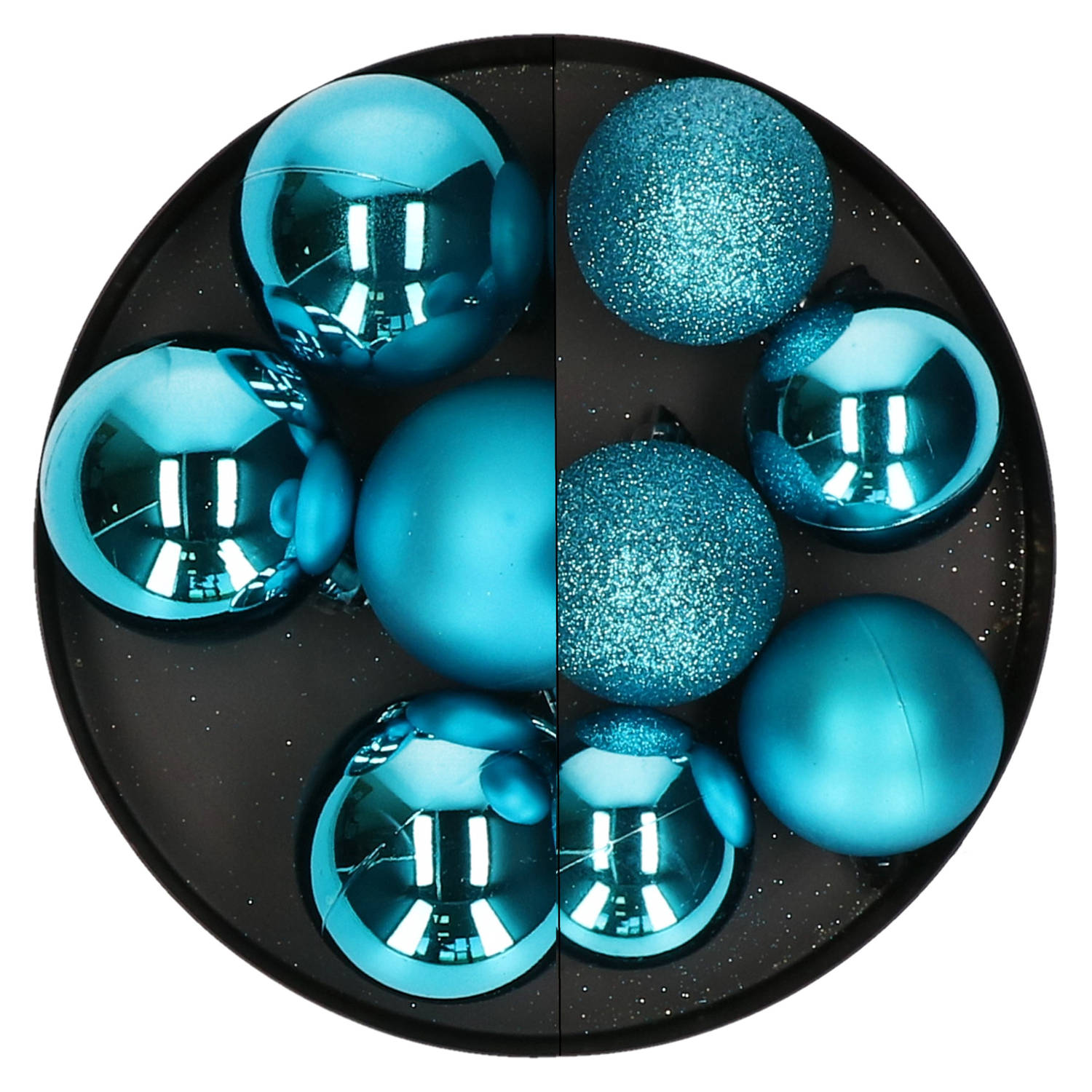 Atmosphera Kerstballen - 14x st - turquoise - 5 en 6 cm - kunststof - Kerstbal
