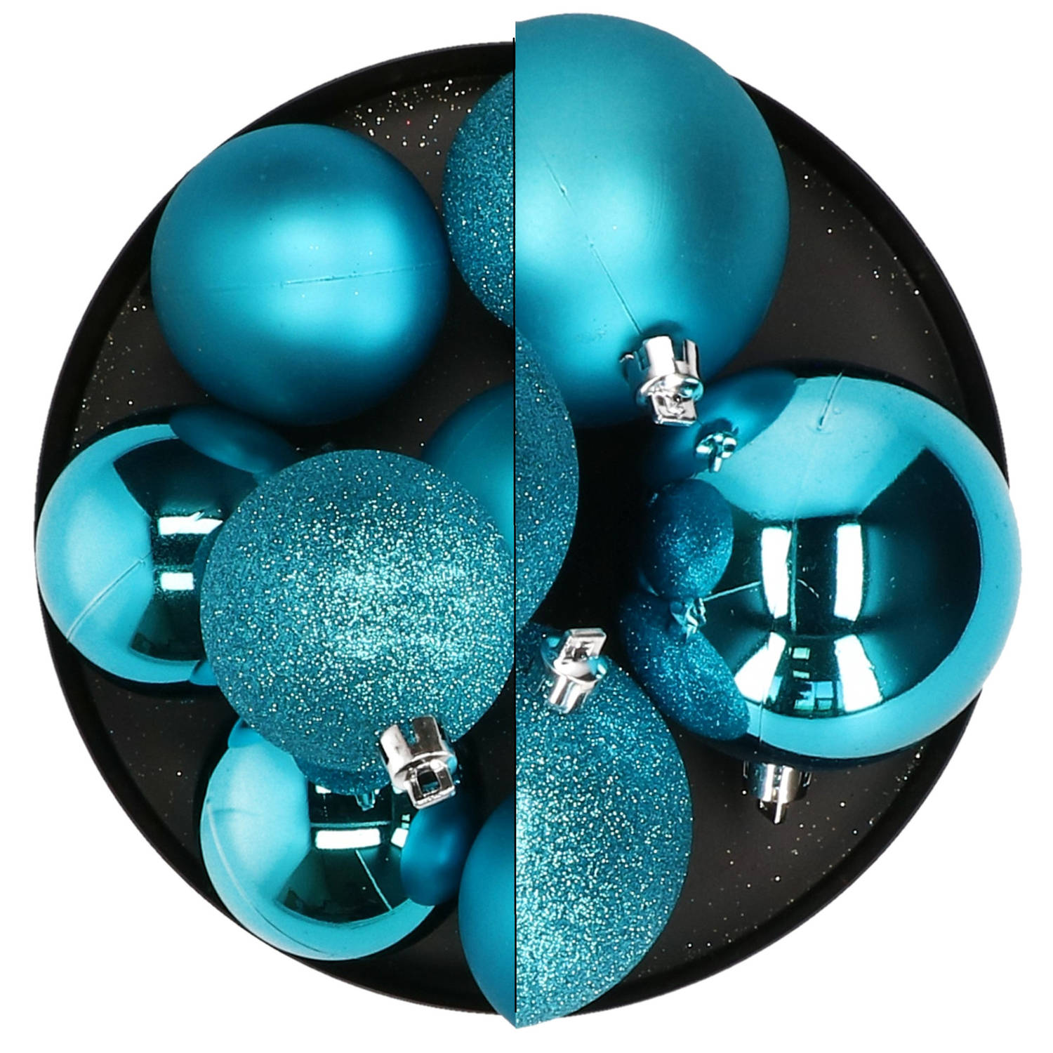 Atmosphera Kerstballen - 12x st - turquoise - 7 en 8 cm - kunststof - Kerstbal
