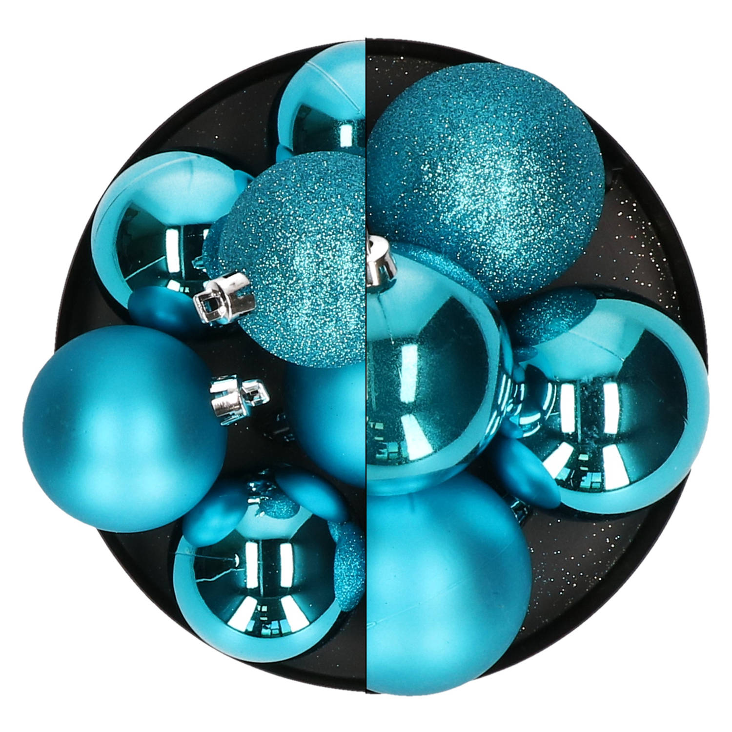 Atmosphera Kerstballen - 17x st - turquoise - 6 en 7 cm - kunststof - Kerstbal