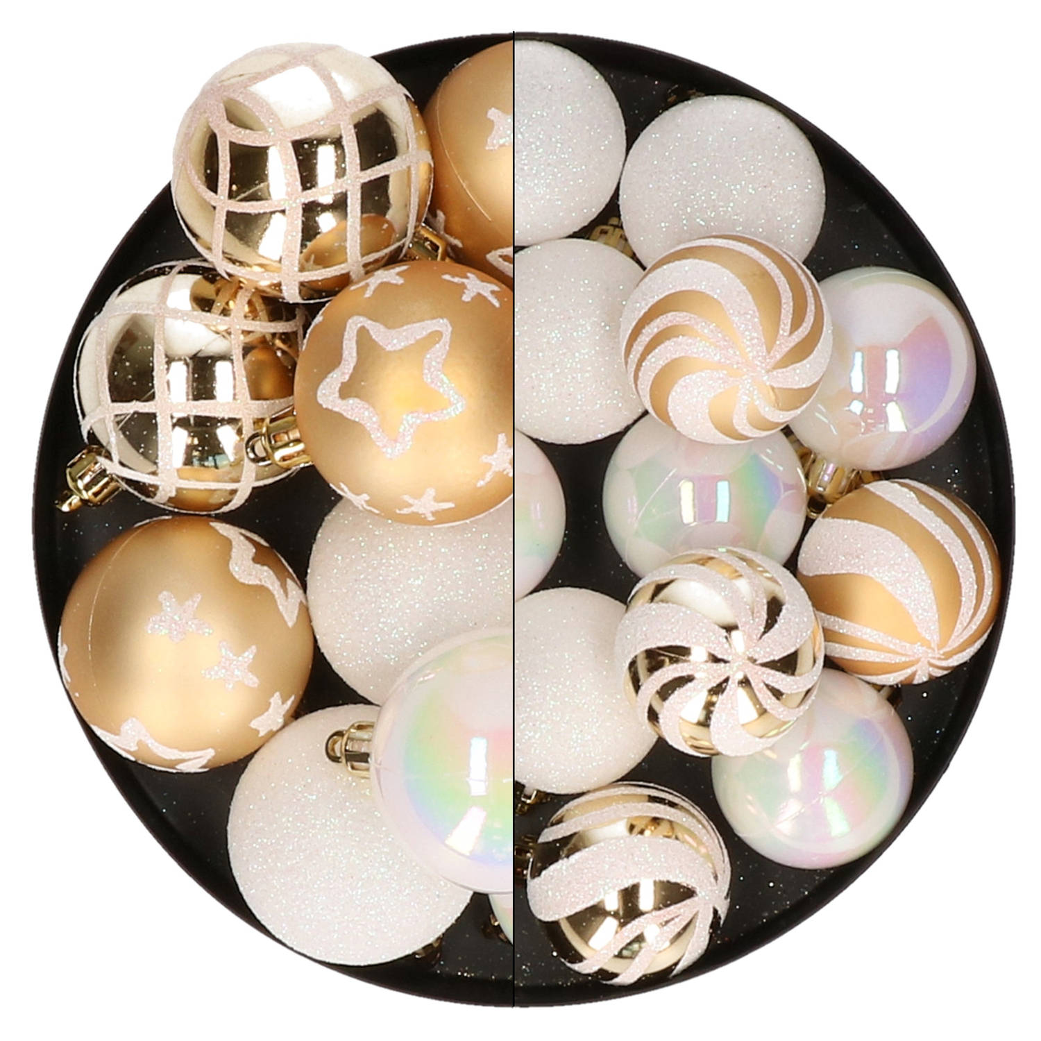 Atmosphera Kerstballen - 27x st - wit en goud - 4 en 5 cm - kunststof - Kerstbal