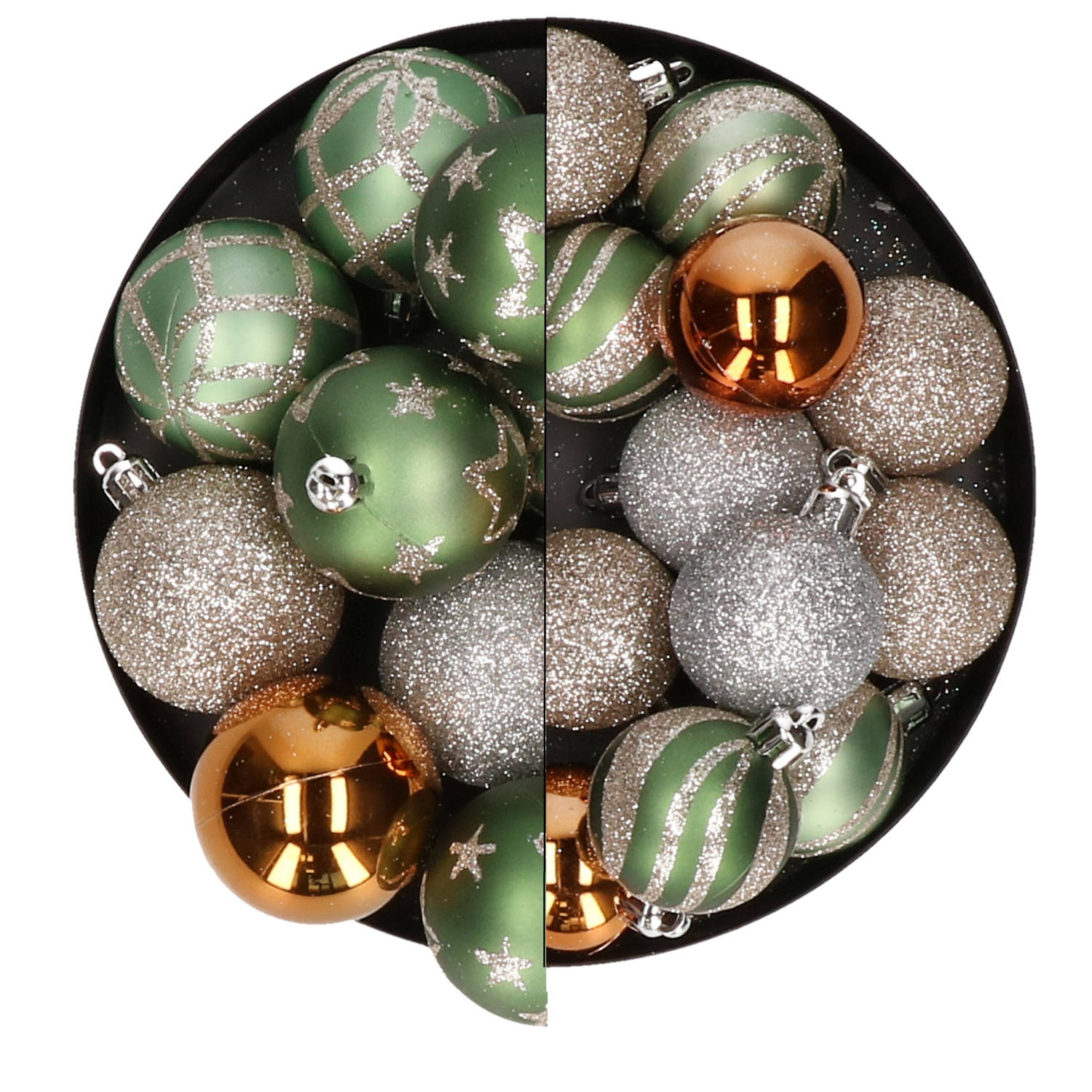 Atmosphera Kerstballen - 27x - champagne/oker/groen - 4 en 5 cm - Kerstbal