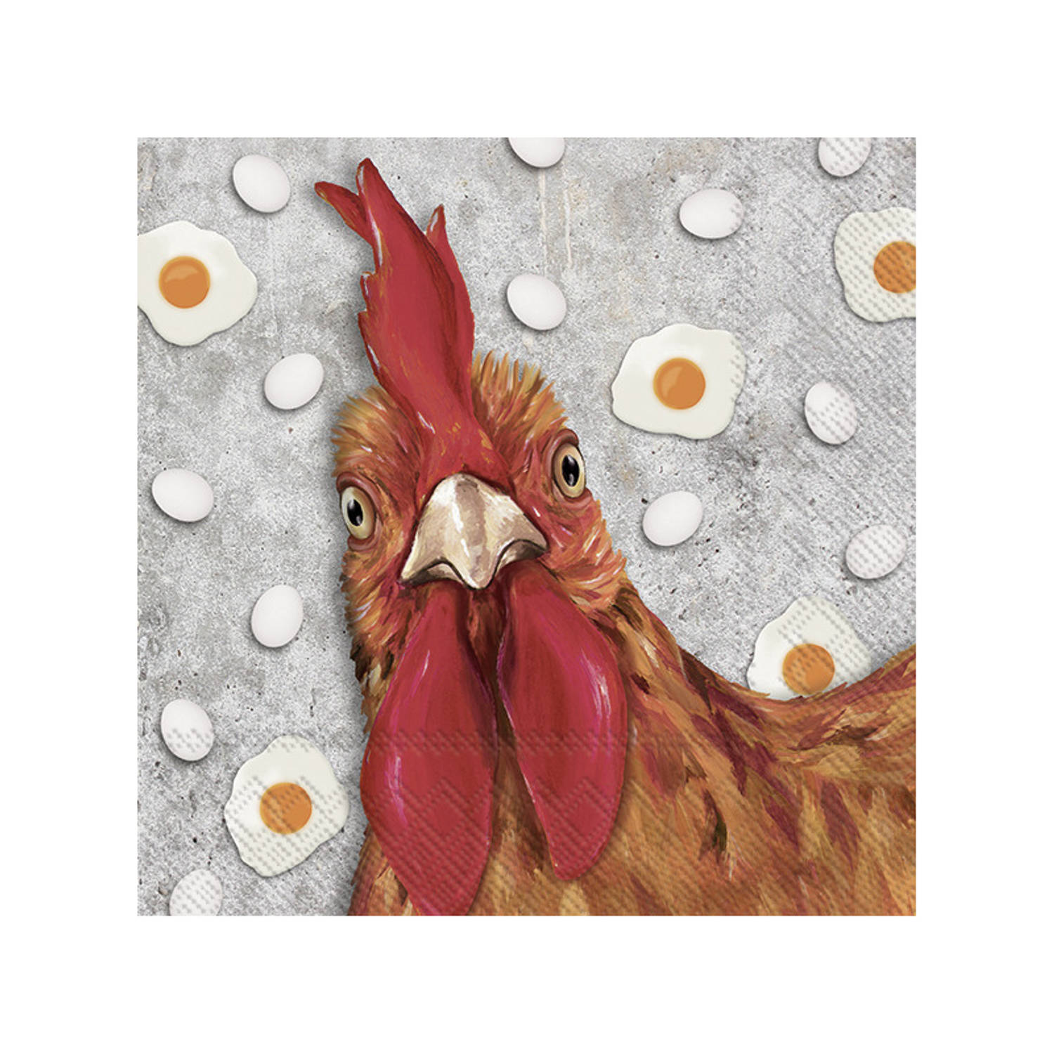 20x Grijze 3-laags servetten starende kip 33 x 33 cm - Voorjaar/lente thema
