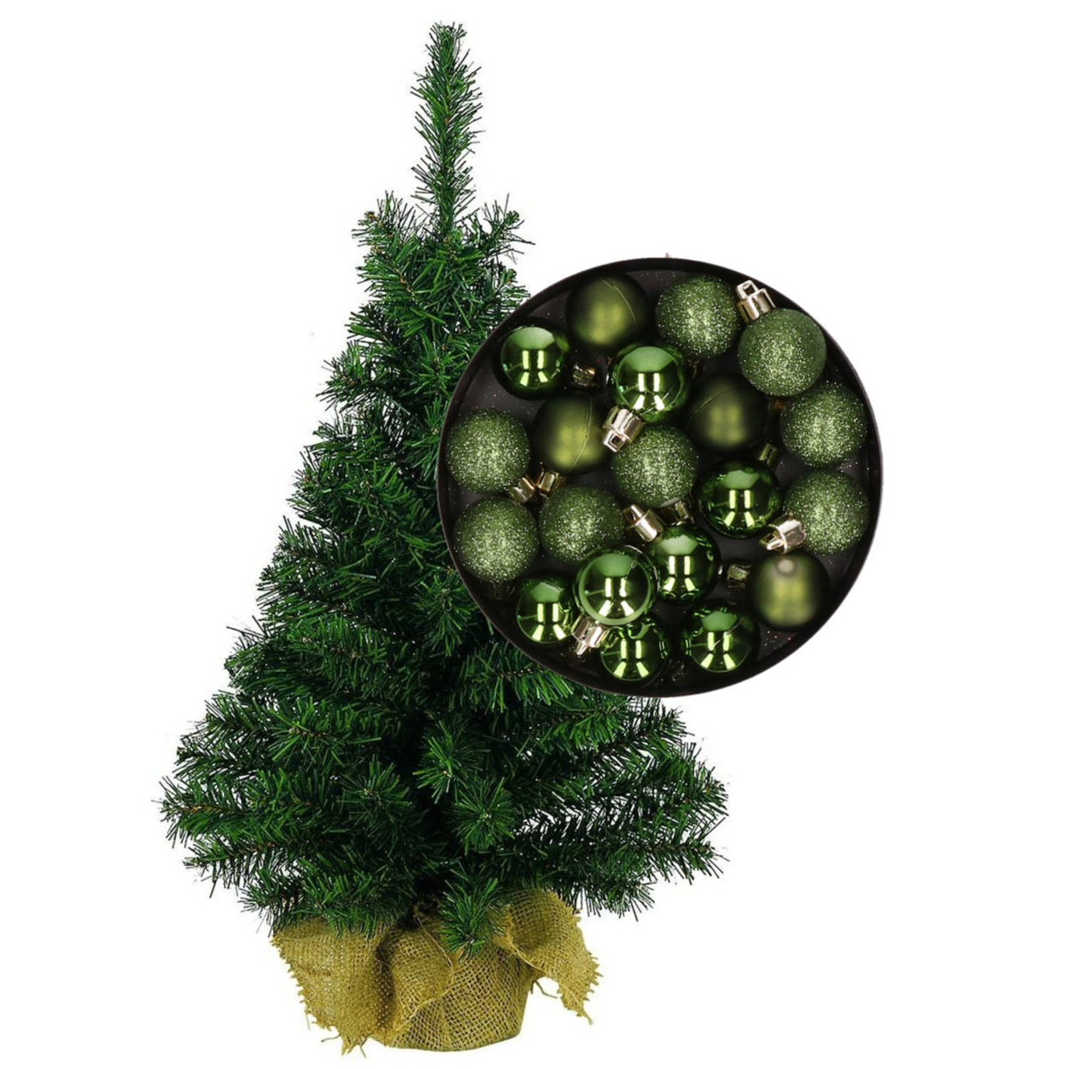Mini kerstboom-kunst kerstboom H35 cm inclusief kerstballen groen Kunstkerstboom