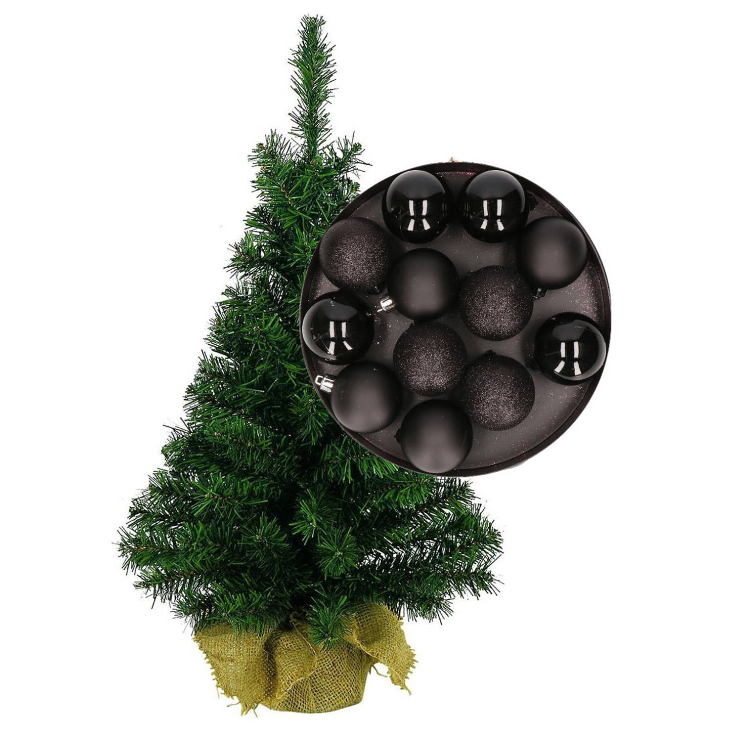 Mini kerstboom-kunst kerstboom H35 cm inclusief kerstballen zwart Kunstkerstboom