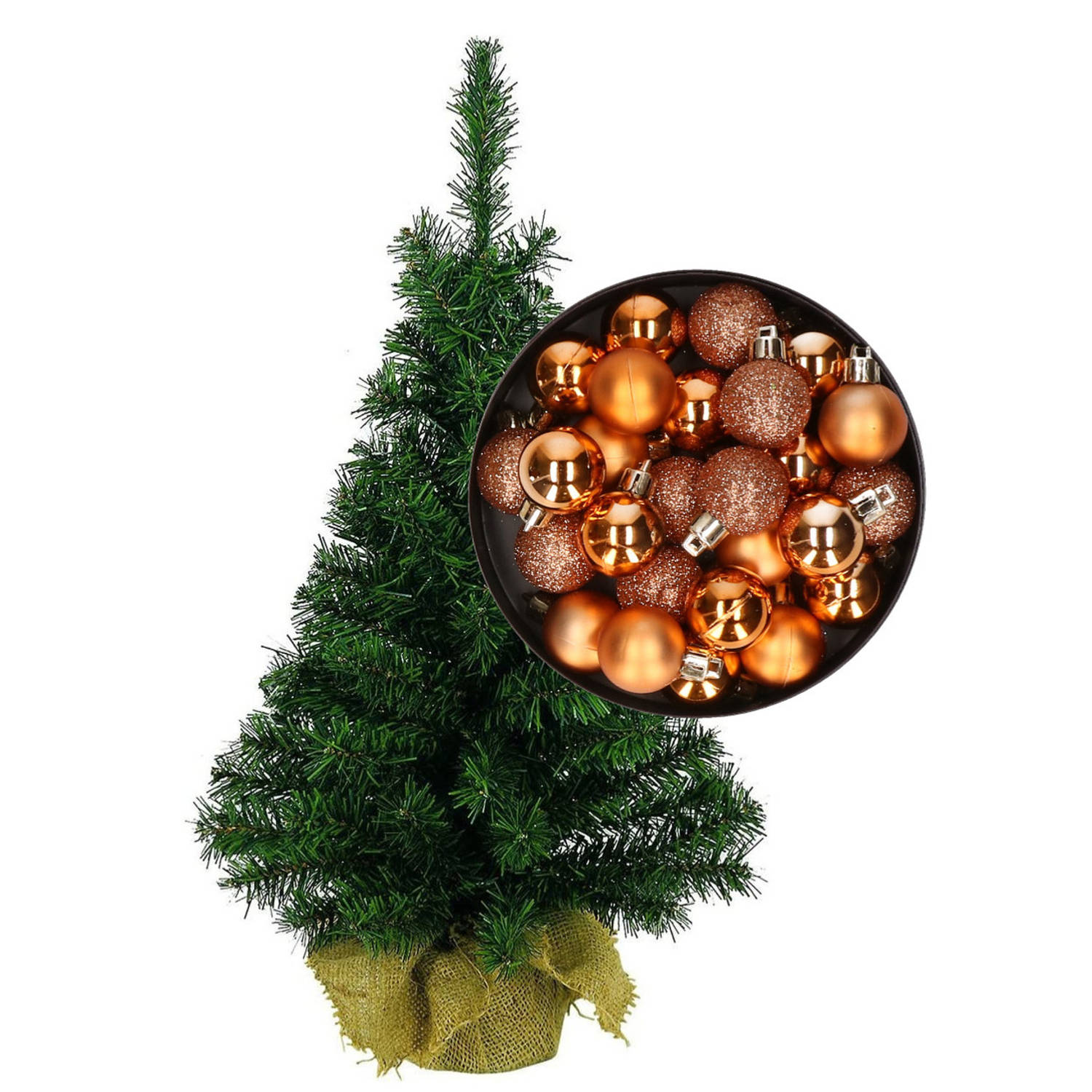 Mini kerstboom-kunst kerstboom H45 cm inclusief kerstballen koper Kunstkerstboom
