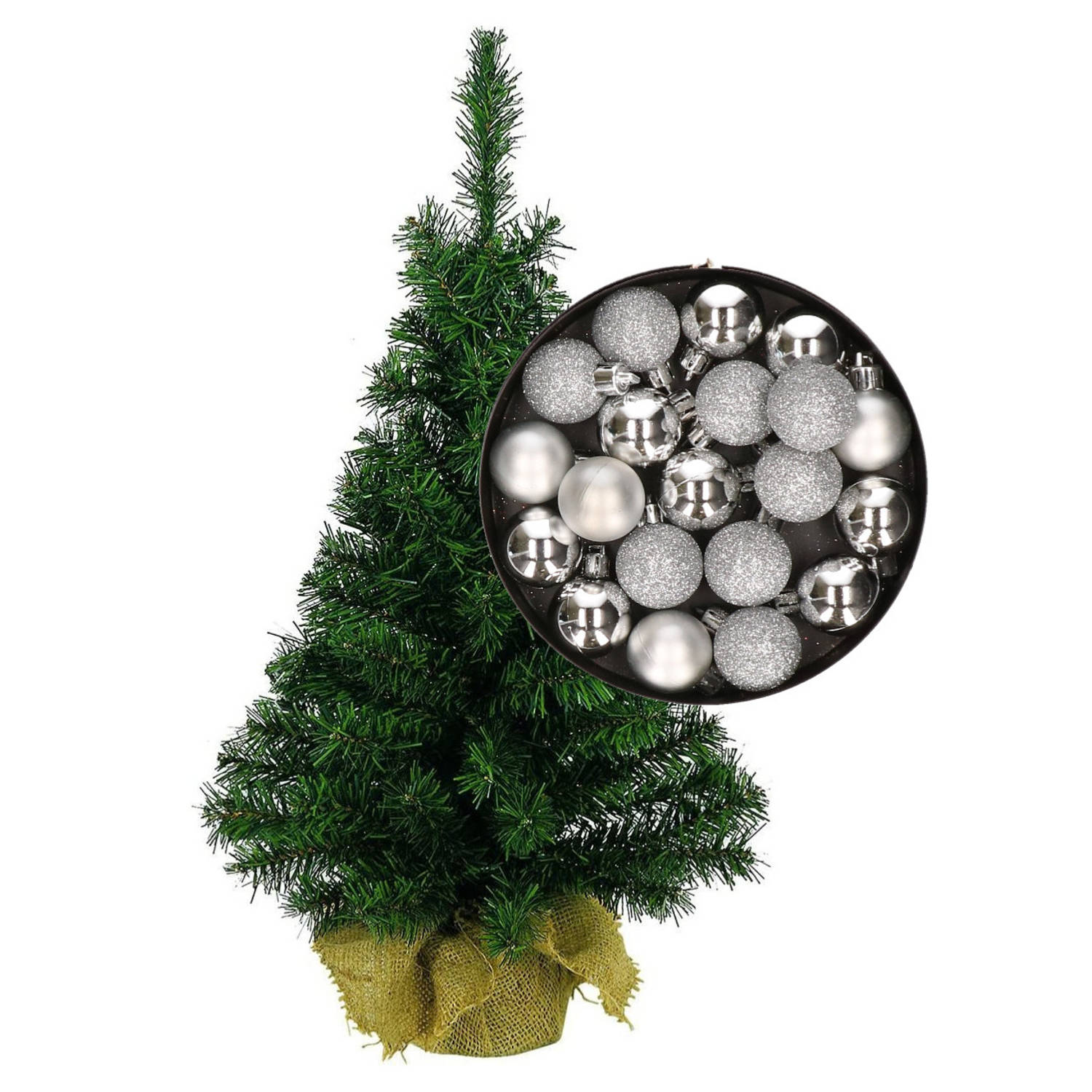 Mini kerstboom-kunst kerstboom H75 cm inclusief kerstballen zilver Kunstkerstboom